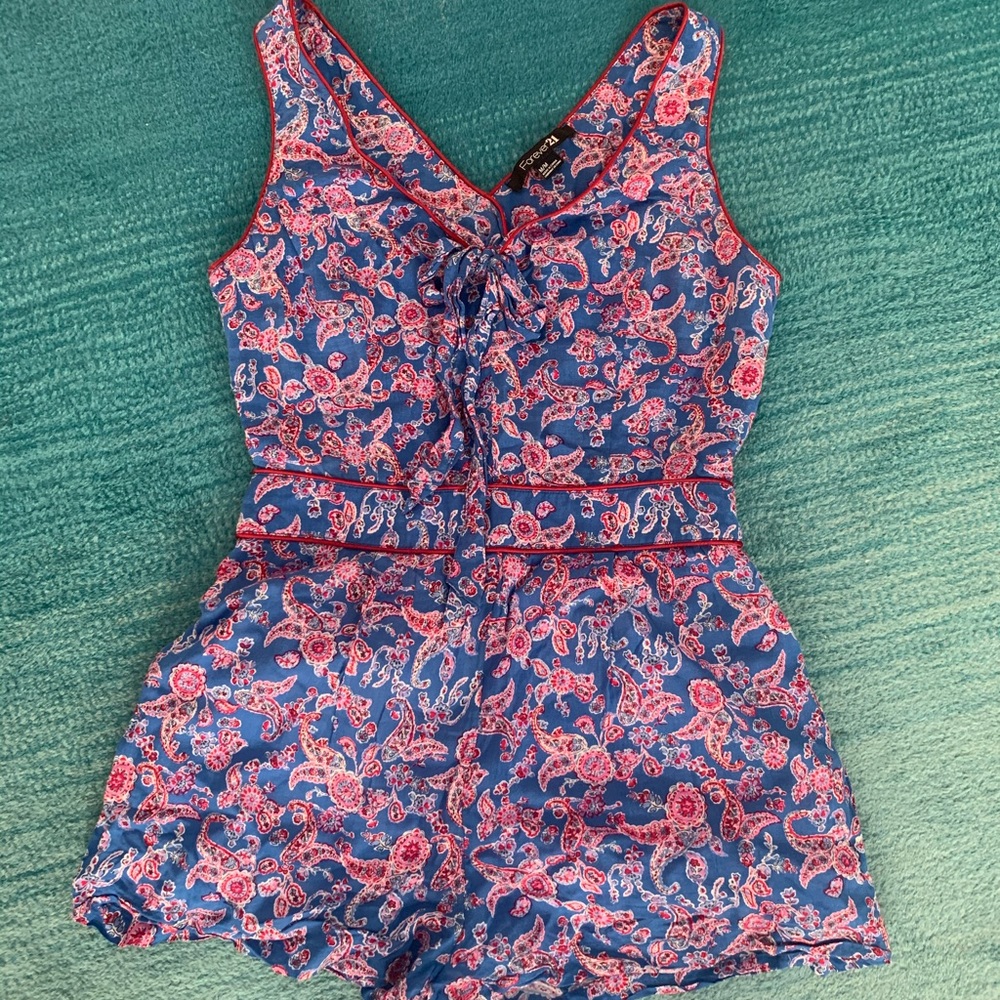 Blue and dark pink romper